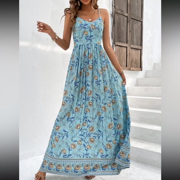 Boho floral print ruffle hem cami maxi dress - Picture 6 of 6